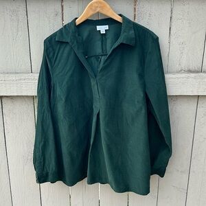 J. Jill Arugula Green Pinwale Invert Pleat Corduroy Shirt Top Tunic Bohohemian